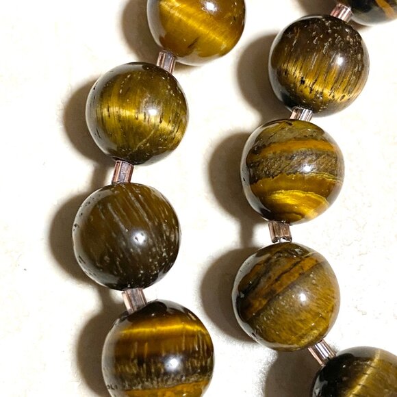 Nature Yellow Brown Tiger's Eye Necklace, Large Genuine Gemstone Beaded Necklace - Picture 5 of 9